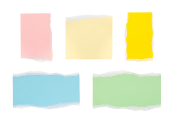 Pastel Torn Paper Notes:  Blank,  Irregular Edges,  Soft Color Palette,  Minimalist Design,  Blank Templates.