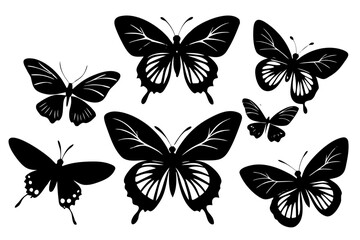 Vector art of silhouette of set of butterflies isolated on white
