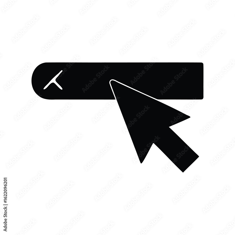 Poster cursor pointing to search bar icon in minimalistic design, black and white