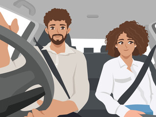 Couple Enjoying a Drive Together. Flat Vector character illustration