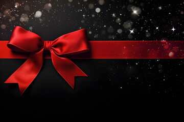 Red Gift Bow with Ribbon on a Black Background