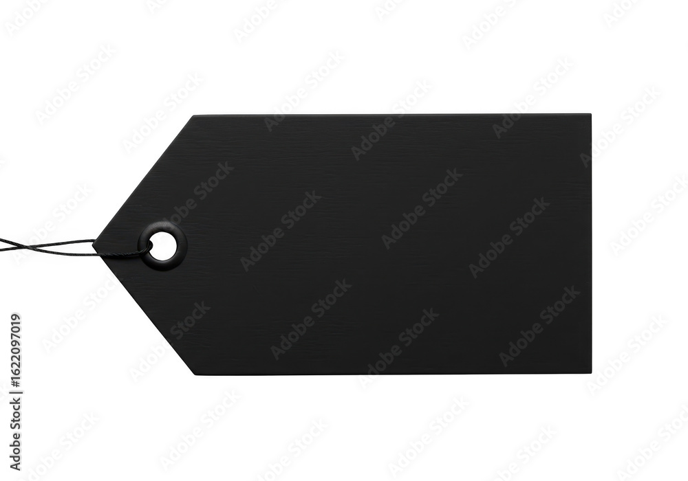 Poster a plain black rectangular tag with a pointed end and a hole for string isolated on a transparent bac