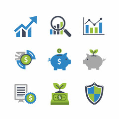 Money finance housing investment and stock market icons set