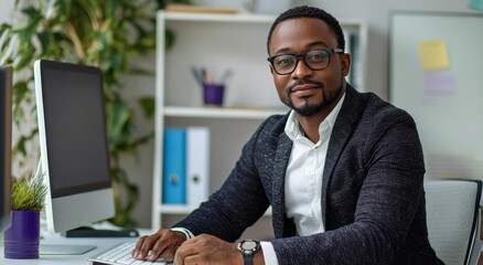 Confident Professional Man Working at His Desk in a Modern Office Setting