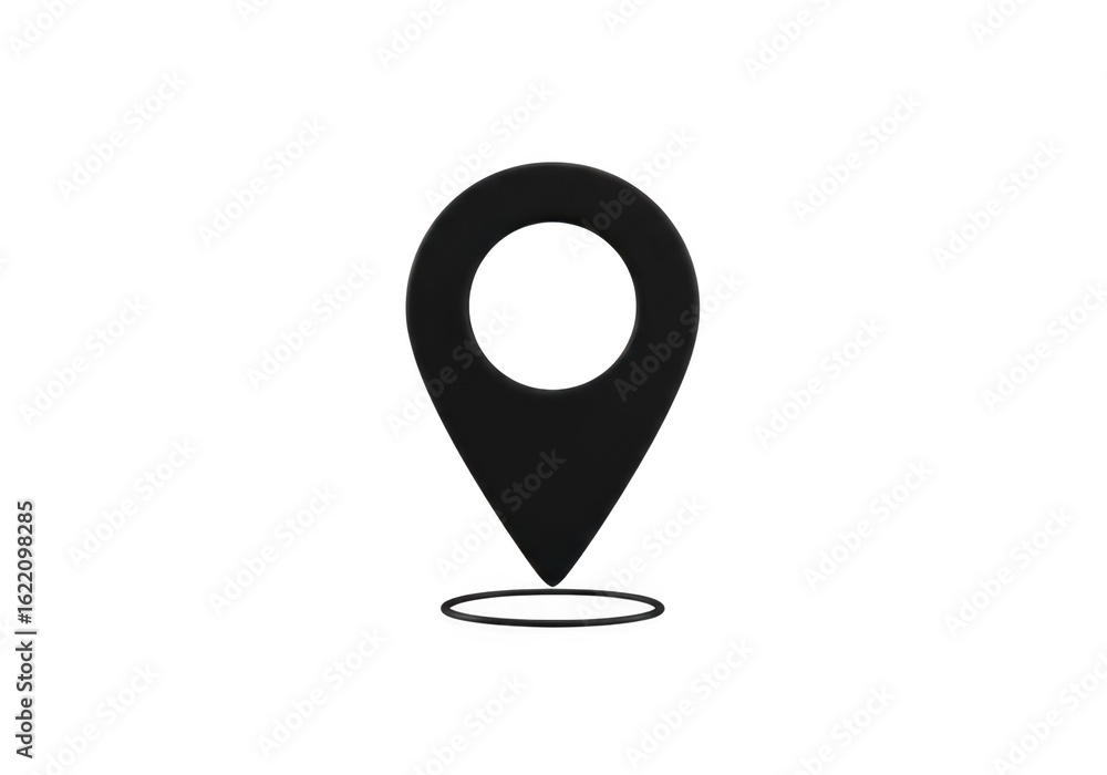 Poster a simple black location pin icon with a circular outline is isolated on a clean transparent backgrou