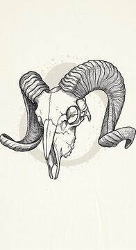 Ram Skull: Intricate Line Art, Elegant Monochrome
