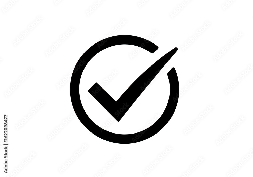 Poster a simple black checkmark is enclosed within a black circular outline on a clean transparent backgrou