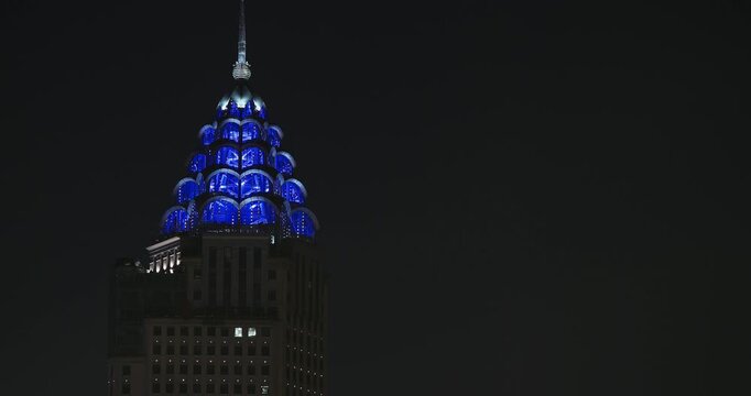 Shanghai, China. Night view ICBC - Industrial and Commercial Bank building, colonial architecture at Bund boulevard. time lapse, timelapse, time-lapse
