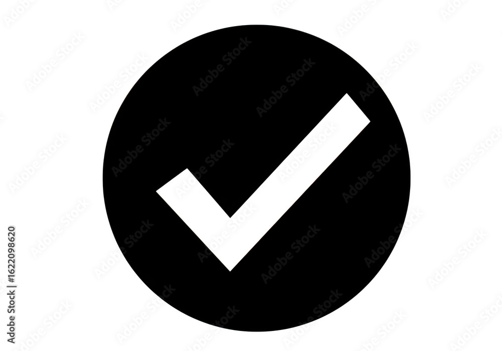 Poster a white check mark is displayed inside a solid black circle on a transparent background