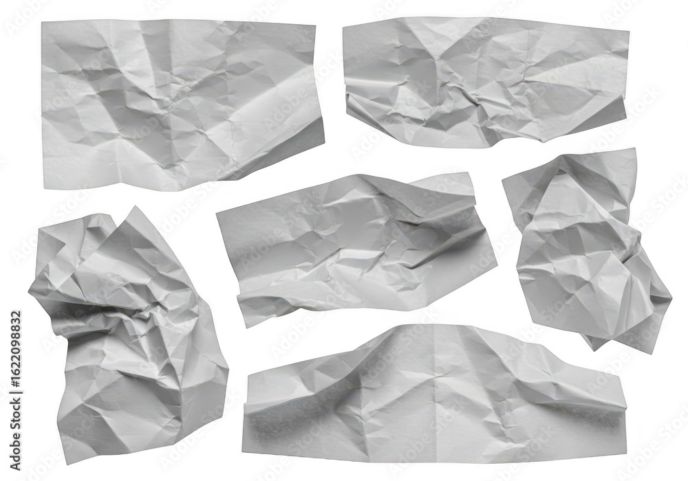 Poster a collection of crumpled white paper sheets isolated on a clean transparent background showcasing va
