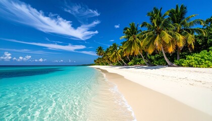 Naklejka premium tropical beach with coconut palm trees