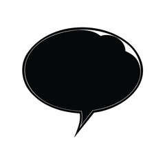 Black speech bubble with a white outline on a white background