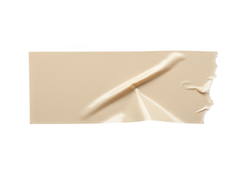 A single strip of beige masking tape with a prominent crease is isolated on a clean transparent background