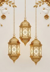 Elegant golden lanterns illuminate a festive backdrop, celebrating religious traditions with