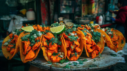Mexican Tacos de Pollo al Pastor with Cilantro and Lime – Street Food for Día de la Independencia de México