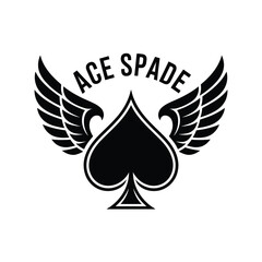 Ace of Spades with Wings Black and White Vector Illustration
