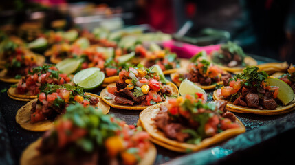 Authentic Mexican Street Tacos with Fresh Salsa and Lime – Traditional Food for Día de la Independencia de México Celebration