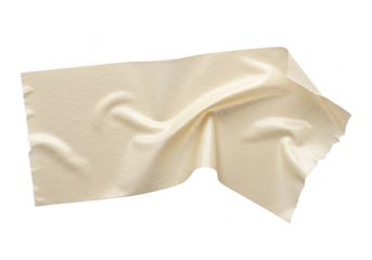 A strip of wrinkled beige adhesive tape is shown from a topdown perspective against a transparent background