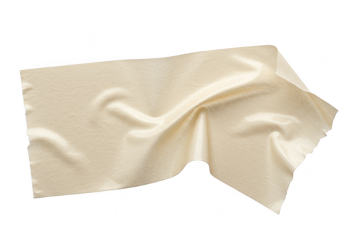 A strip of wrinkled beige adhesive tape is shown from a topdown perspective against a transparent background - Powered by Adobe