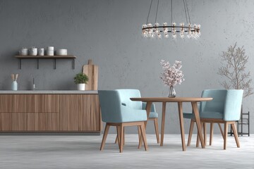 Modern gray kitchen dining area