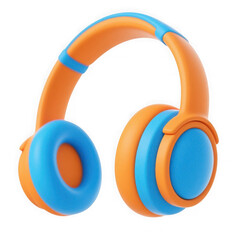 3d icon of vibrant orange and blue headphones isolated on transparent background, modern design for music listening and entertainment