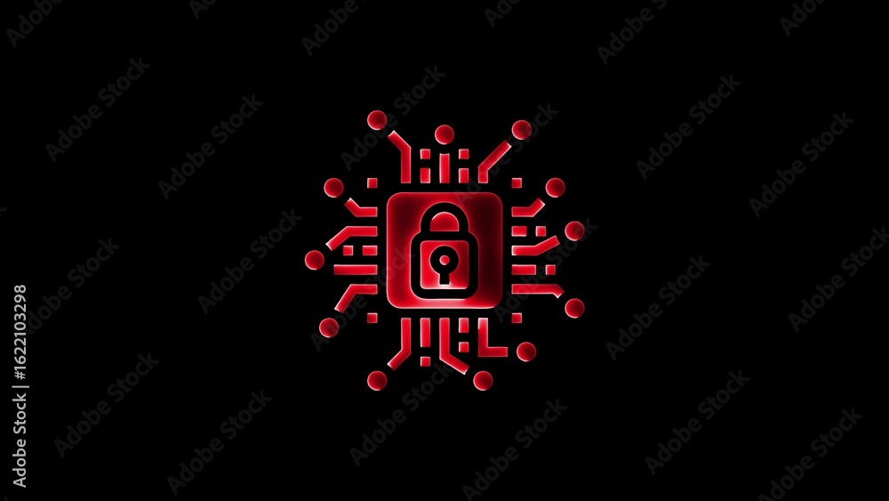 Poster cyber security digital chip with padlock icon representing data protection and privacy