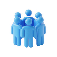3d icon of a group of blue figures standing in a circle, symbolizing teamwork and community, isolated on transparent background