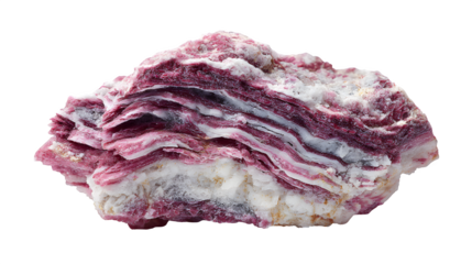 Polylithionite raw specimen, rare lithium mica, purple-pink layered form, isolated on Transparent background