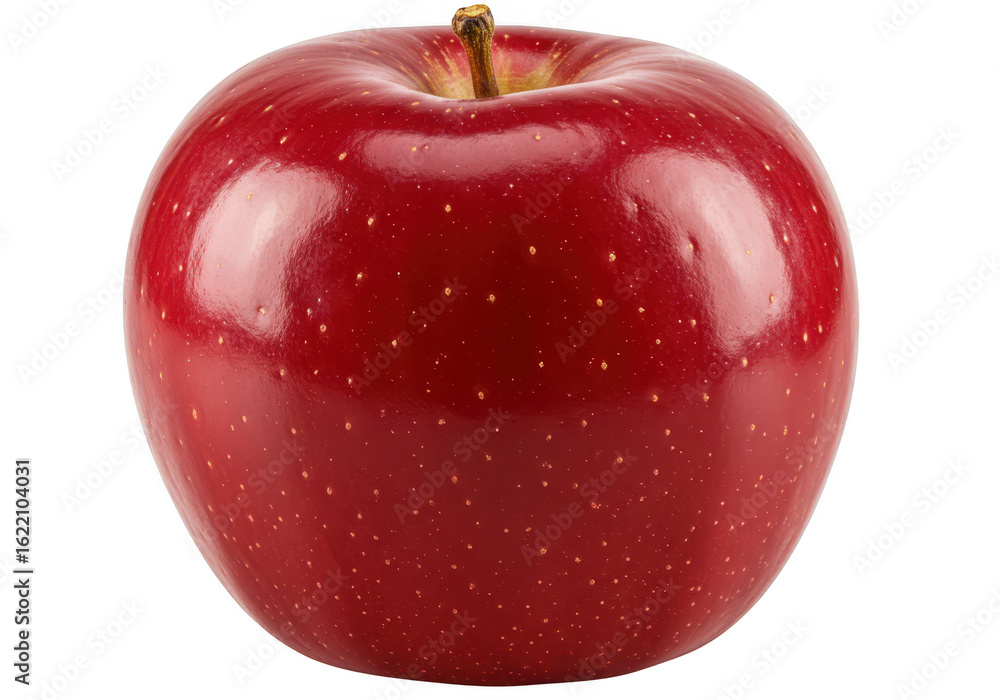 Aufkleber a single ripe red apple with a visible stem and small white speckles is presented in sharp focus aga