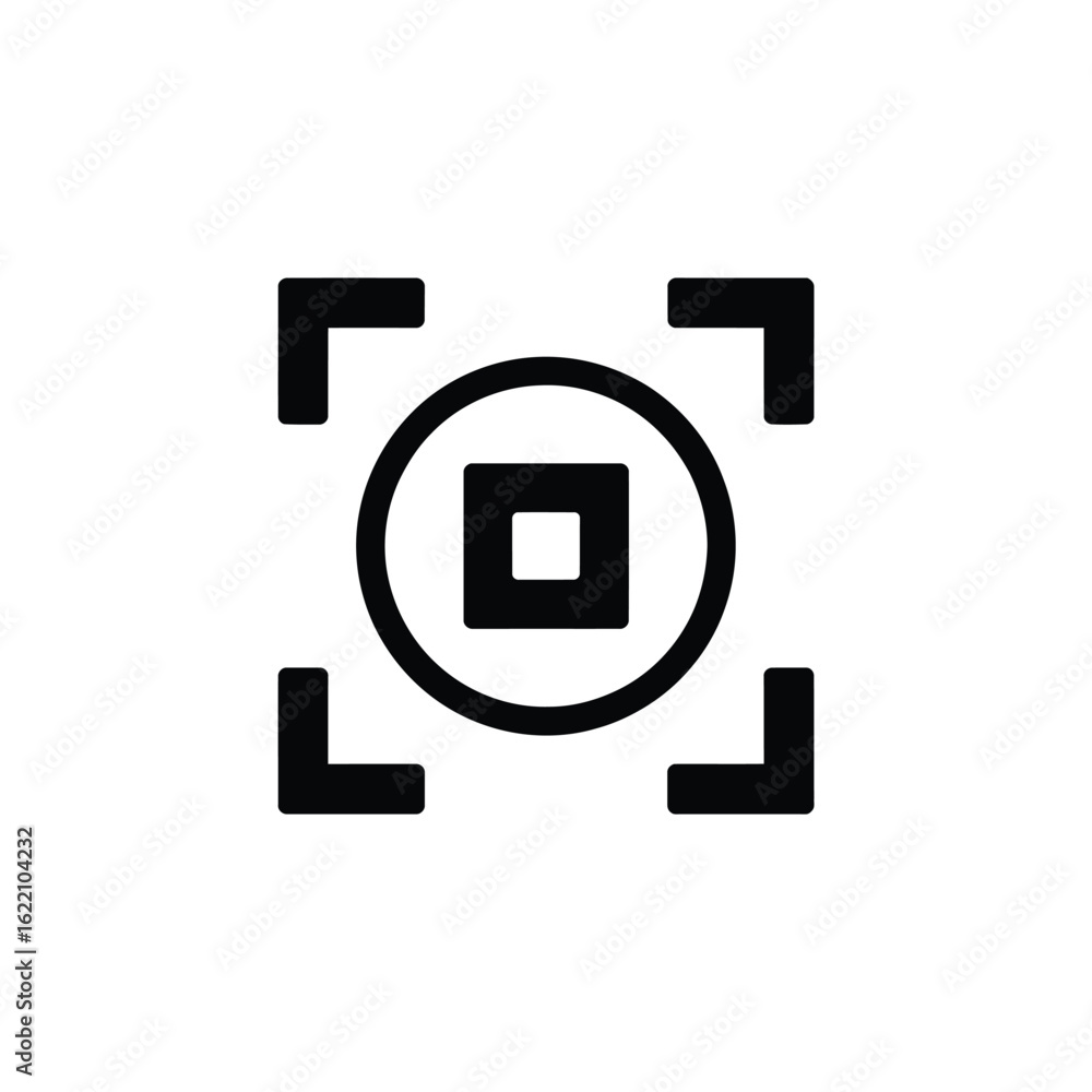 Aufkleber stop button icon with focus frame in simple black design