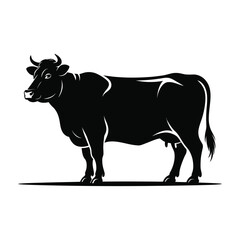 Fototapeta premium Silhouette of a powerful bull standing majestically against a white background