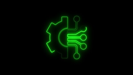 Obraz premium Futuristic technology concept illustration representing gear and circuitry symbols in neon green