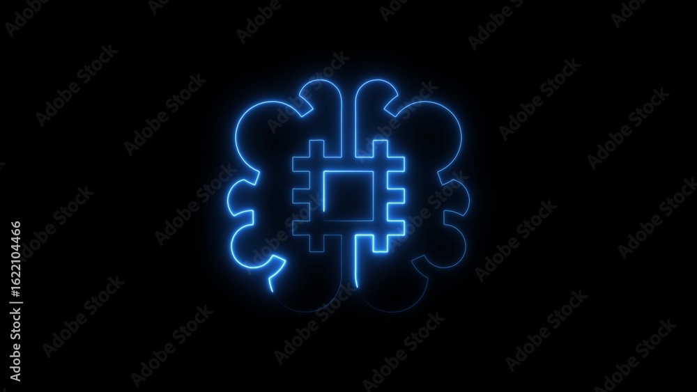 Poster artificial intelligence brain concept with digital circuitry illuminated in bright blue color