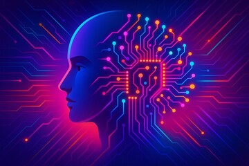 Obraz premium AI-Powered Human Mind – Futuristic Abstract Illustration of Technology and Neural Circuits