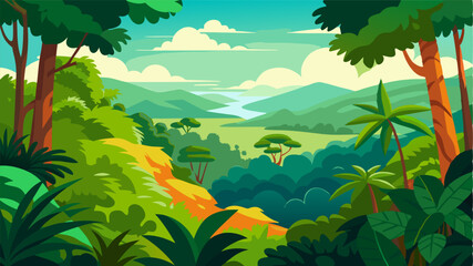 Naklejka premium Overlooking the lush canopy of a tropical rainforest vibrant and teeming with life.
