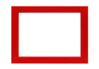 A simple empty red picture frame is isolated on a clean transparent background ready for a photo or artwork