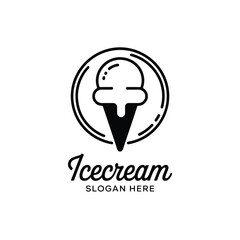 Minimalist Ice Cream Logo Design with Circle Frame and Slogan