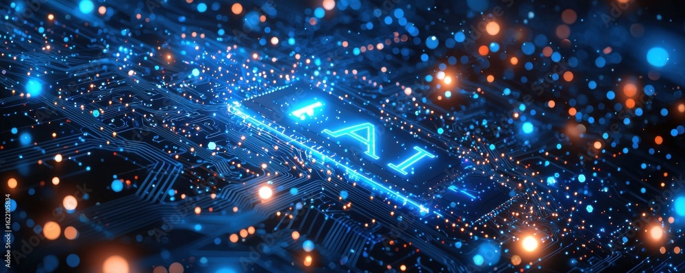Aufkleber artificial intelligence concept with glowing circuit board and ai letters