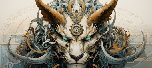 mythical beast Wireframe,creative commons attribution, generative AI