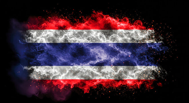 Thailand Flag with Flame and Smoke Effect – Artistic Tribute to National Identity and Cultural Pride