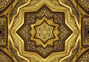 Intricate golden arabesque pattern with geometric star design and ornate details