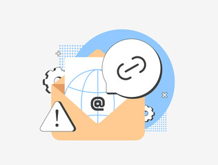 Business email compromise detection with email fraud prevention, phishing link monitoring, secure inbox audit and cyber threat analysis for corporate e-mail data protection vector illustration
