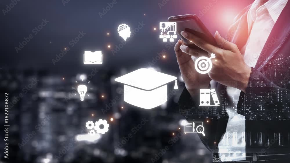 Aufkleber online education boosts access to learning. learn anytime through flexible platforms. education tech