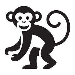 Cute Cartoon Monkey Standing Silhouette with Curly Tail and Friendly Face