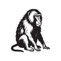Fototapeta premium Baboon black and white vector illustration