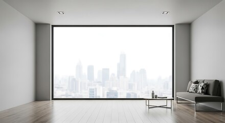 Minimalist Apartment Interior with Panoramic City View and Modern Furniture Design