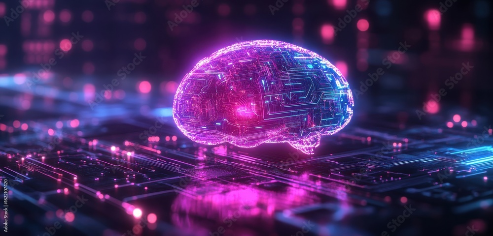 Poster futuristic glowing brain representation showcasing artificial intelligence and advanced technology