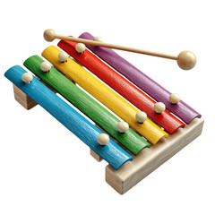 A colorful wooden xylophone with mallet, perfect for children's music education and playful sound exploration.