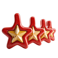 A set of glossy red stars with golden centers, perfect for awards, ratings, or decorative uses in various designs.
