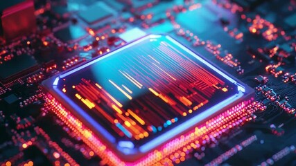 Cpu processing data on motherboard with futuristic lighting effects - Powered by Adobe